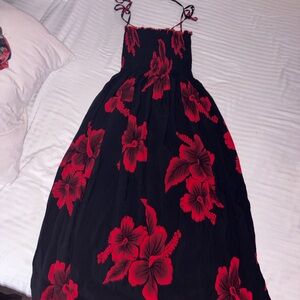 Elegant Red and Black Floral Maxi Dress